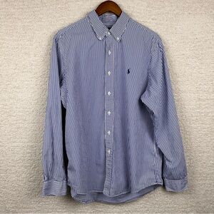 Ralph Lauren Button Down Mens XL‎ Blue Striped 100% Cotton Preppy Pony Flawed